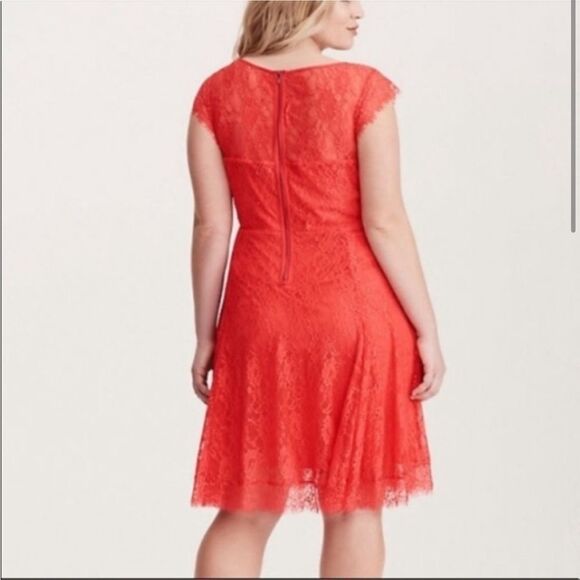 Torrid Lace V-Neck Skater Dress Rusty Red - Picture 2 of 8